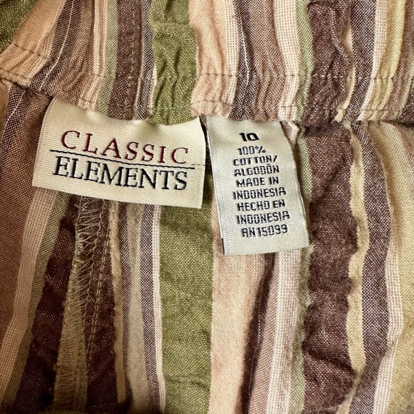 Classic Elements green, brown, and cream striped boho cotton capri pants Size 10 - Picture 4 of 4